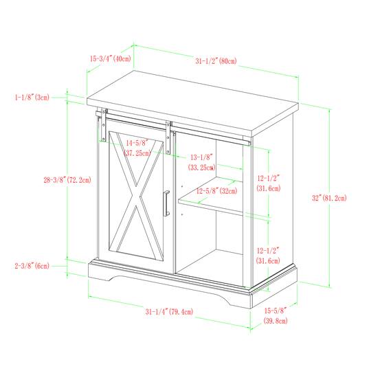Walker Edison 32" White Oak Sliding Barn Door Farmhouse Accent Cabinet